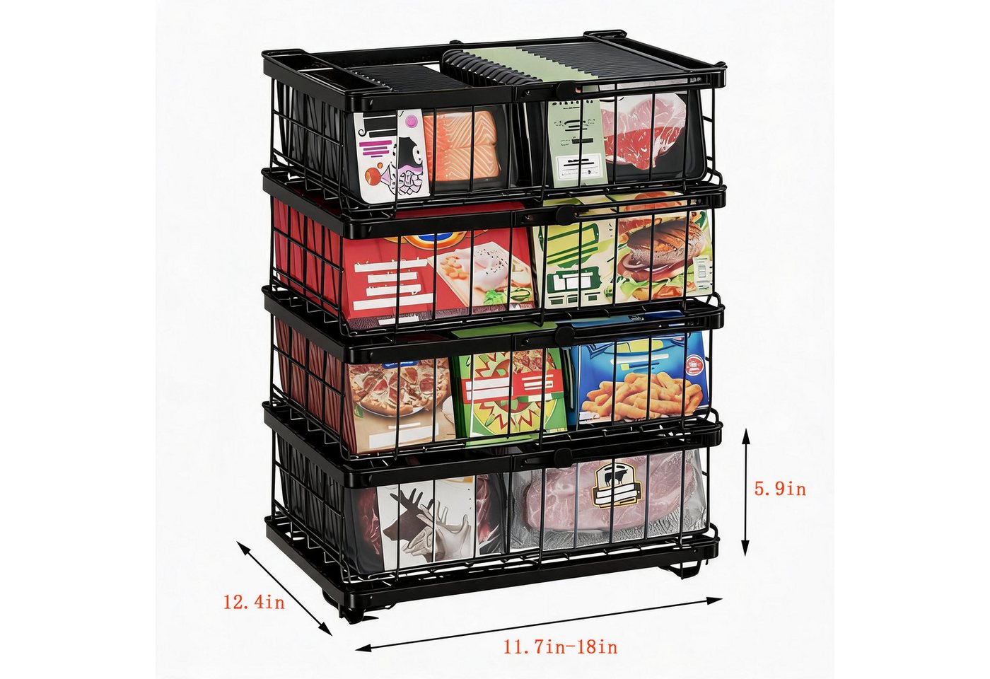 GarveeMore Küchenorganizer-Set 2‑/4‑er Set stapelbare Gefrierschrank‑Körbe mit klappbaren Griffen, (4-tlg) Bild 2