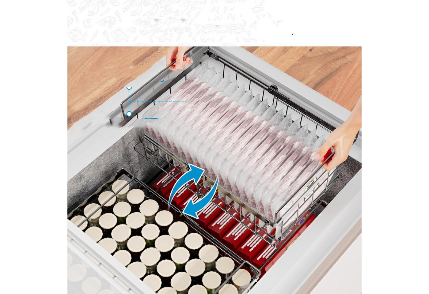 GarveeMore Küchenorganizer-Set 2‑/4‑er Set stapelbare Gefrierschrank‑Körbe mit klappbaren Griffen, (4-tlg) Bild 3
