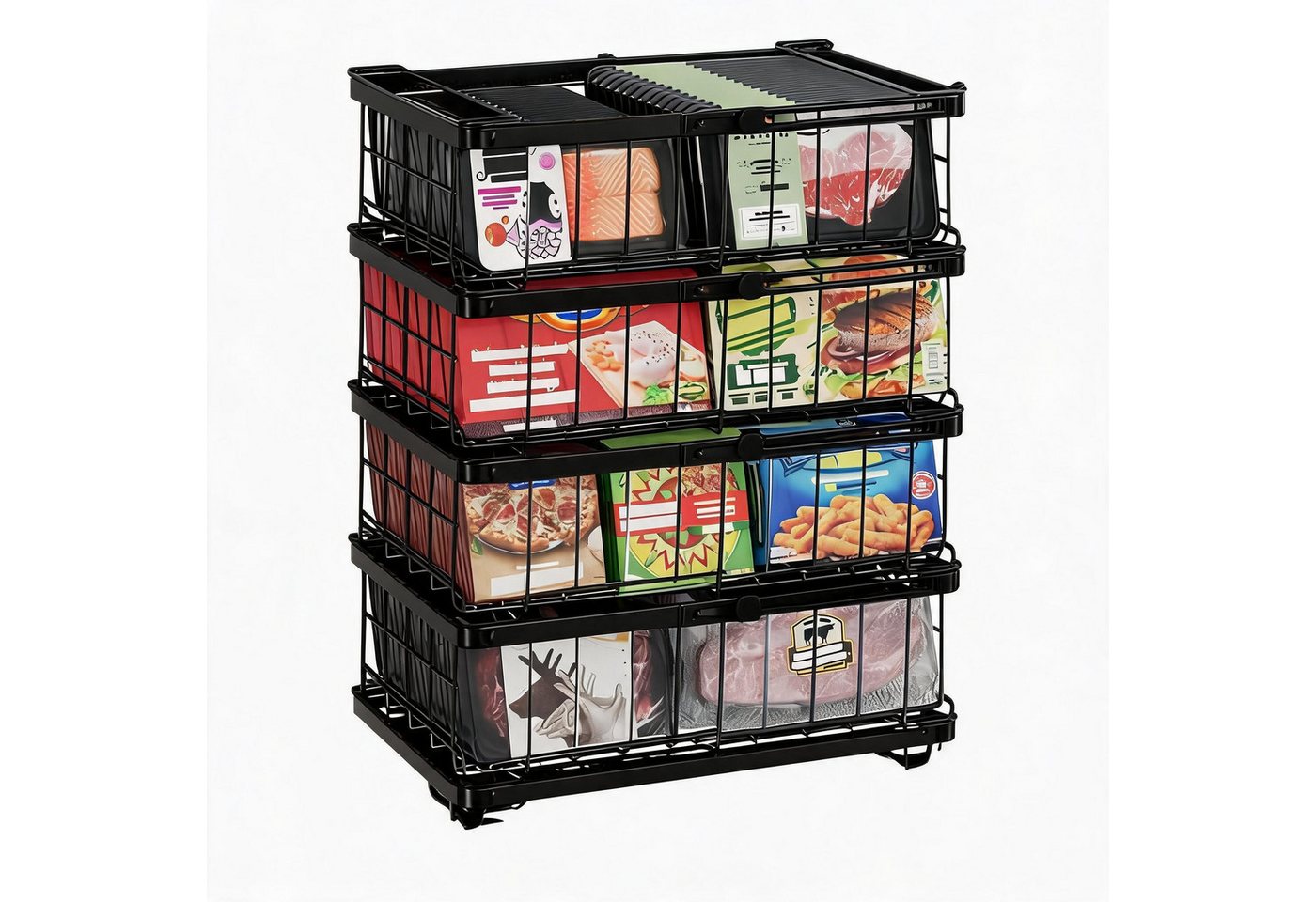 GarveeMore Küchenorganizer-Set 2‑/4‑er Set stapelbare Gefrierschrank‑Körbe mit klappbaren Griffen, (4-tlg) Bild 4