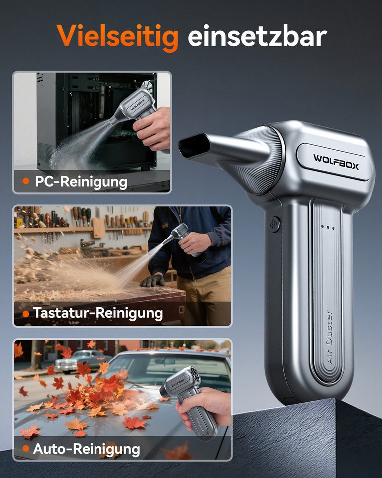 WOLFBOX Akku-Druckreiniger DF60 Akku-Druckluftreiniger 110000 U/min, (1 tlg), 3 Geschwindigkeiten, 5 Düsen, Schnellladung Bild 2