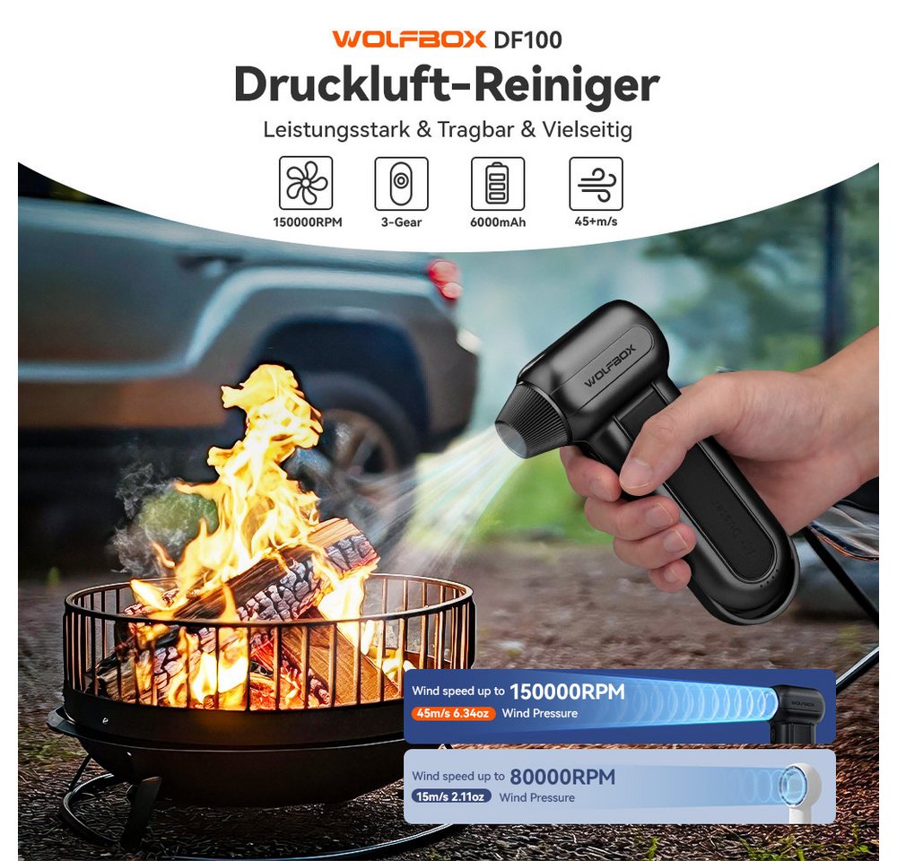 WOLFBOX Akku-Druckreiniger DF100 Akku-Druckluftreiniger 150000 U/min, (1 tlg), 3 Geschwindigkeiten, Luftgebläse Bild 5