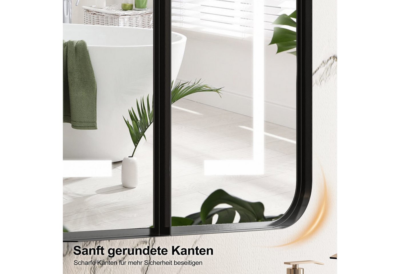 radelldar Spiegelschrank mit LED-Beleuchtung und 3 Tür,100x76x15cm, Schwarz (1-St) wasserdicht Bild 3