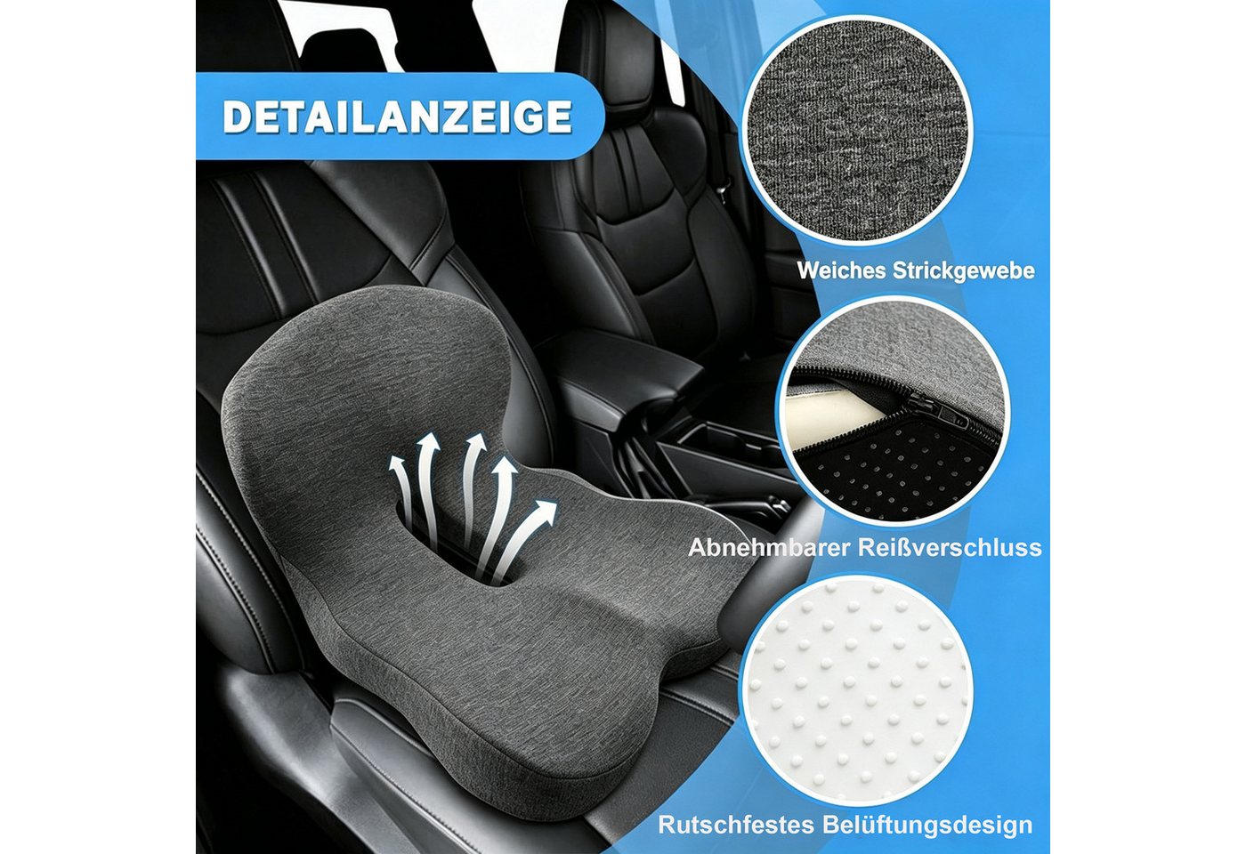 Fyrove Sitzkissen Orthopädisches Sitzkissen mit Rückenlehne Sitzkissen für Bürostuhl, Ergonomisch Lindert Rückenschmerzen Sitzring Steißbein Entlastung Bild 2
