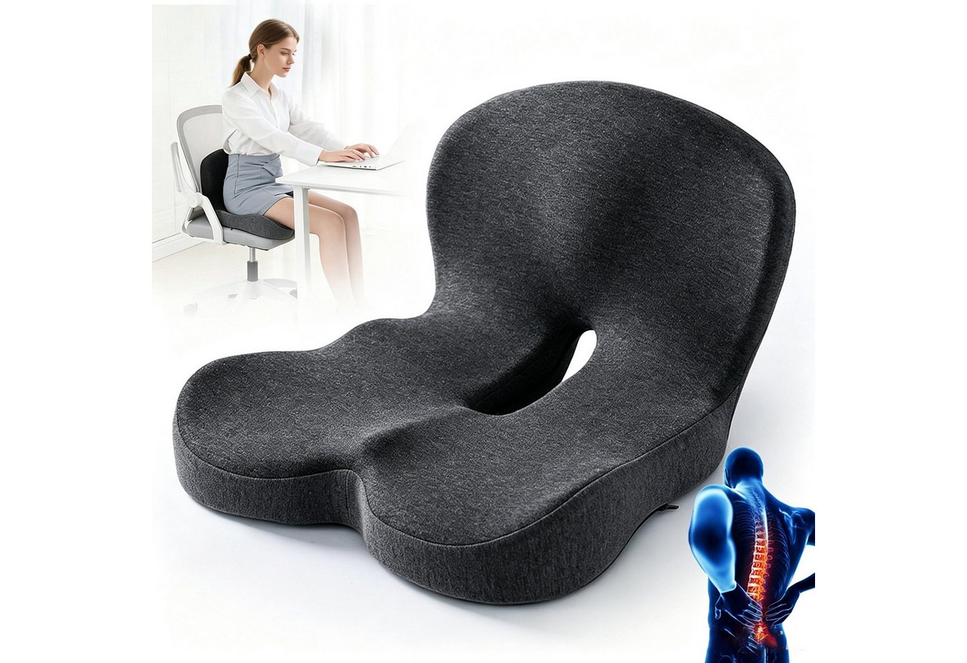 Fyrove Sitzkissen Orthopädisches Sitzkissen mit Rückenlehne Sitzkissen für Bürostuhl, Ergonomisch Lindert Rückenschmerzen Sitzring Steißbein Entlastung Bild 3