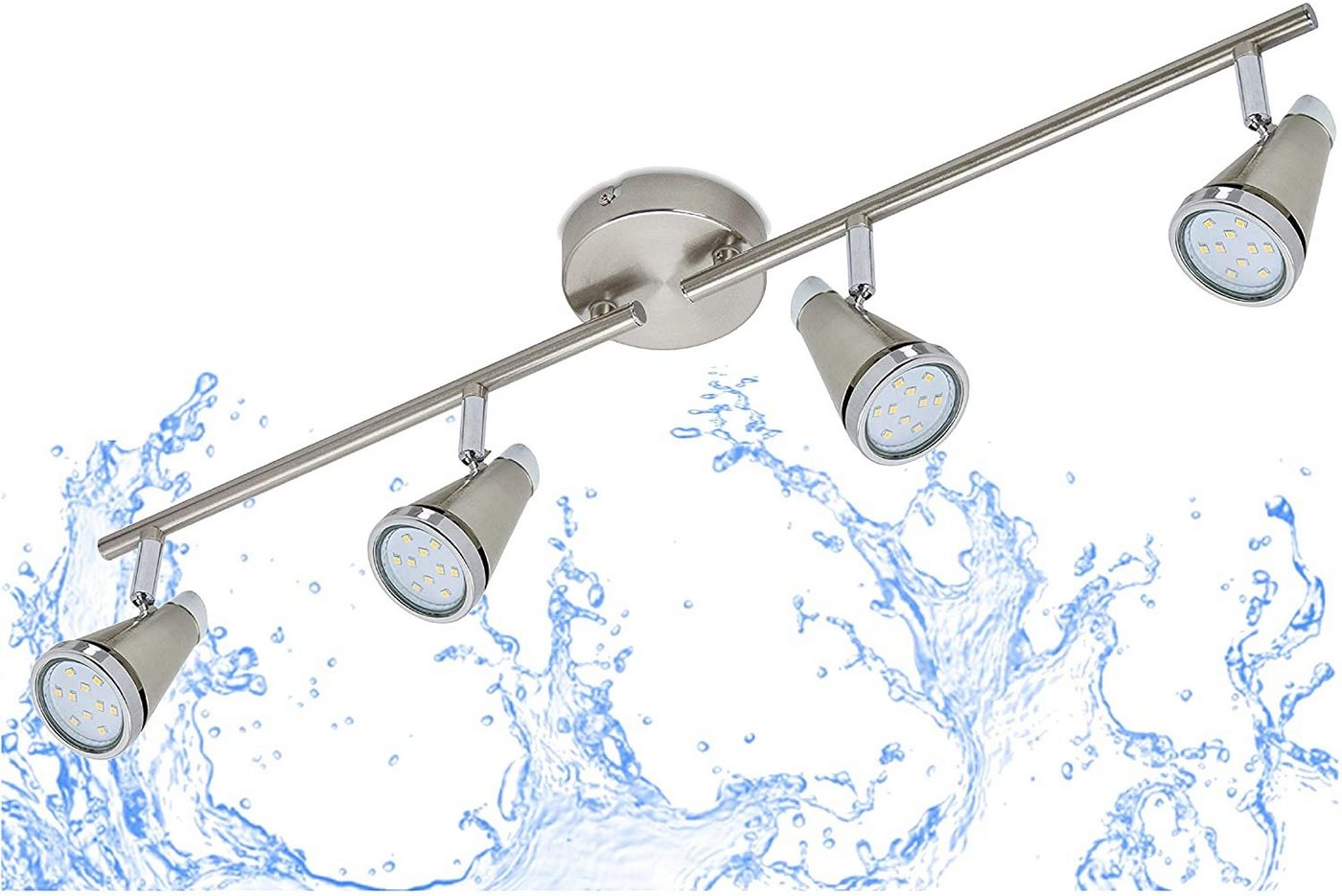 TRANGO LED Deckenstrahler, 4-flammig 1009-42 LED Badleuchte WET IP44 Bad Deckenleuchte in Nickel matt & Chrom, Flurlampe, WC Lampe, Deckenlampe, Deckenstrahler, warmweiß, LED Leuchtmittel Spots schwenkbar Bild 4
