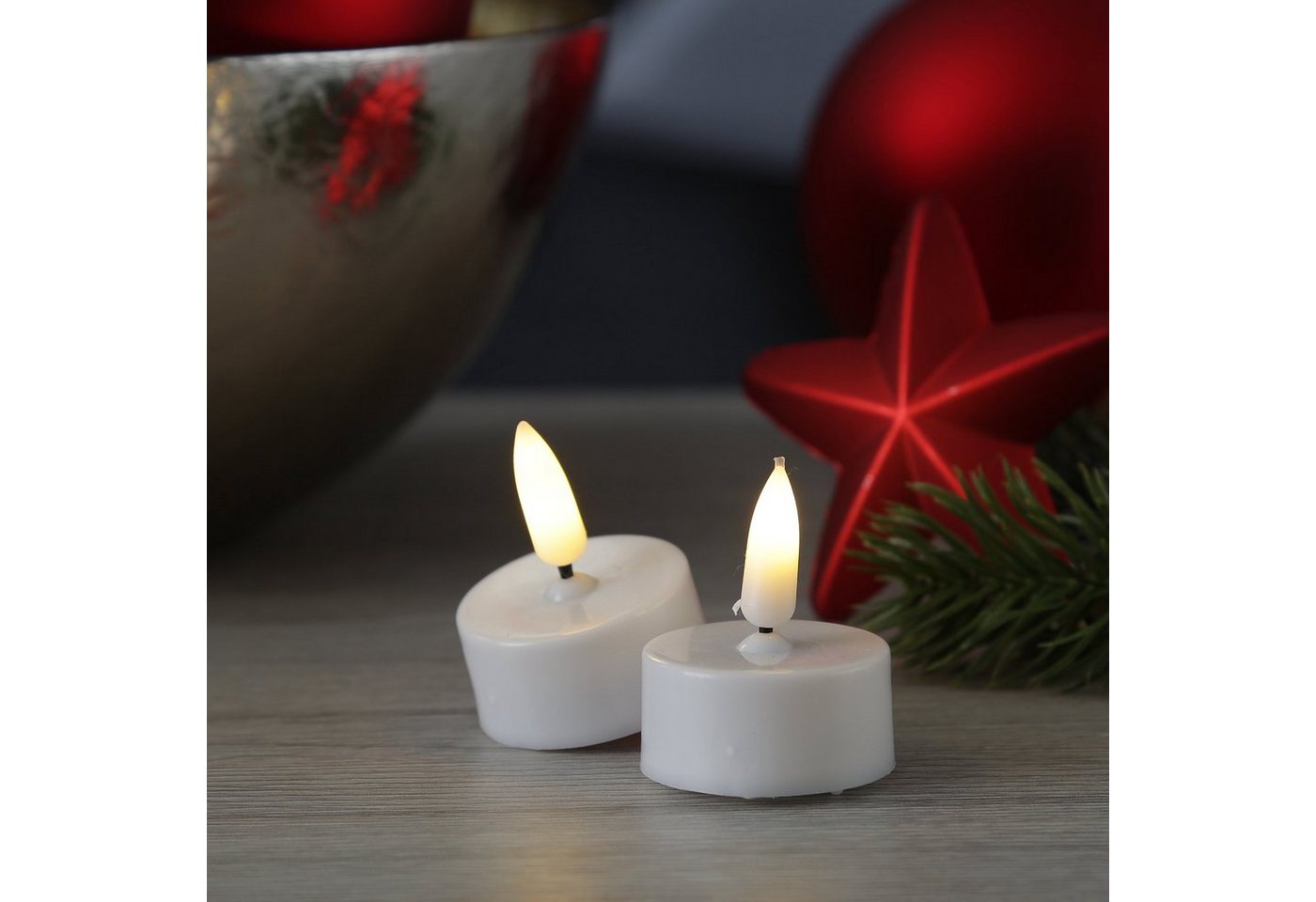 MARELIDA LED-Teelicht LED Teelichter mit Batterien Timer flackernd D: 3,8cm weiß 2er Set, LED Classic, warmweiß (2100K bis 3000K)