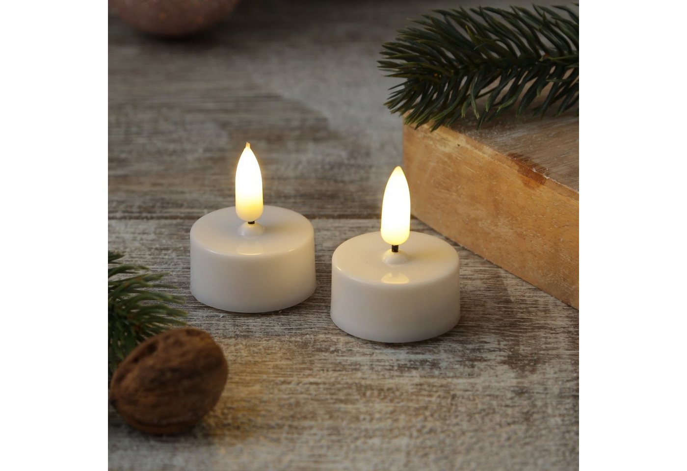 MARELIDA LED-Teelicht LED Teelichter mit Batterien Timer flackernd D: 3,8cm weiß 2er Set, LED Classic, warmweiß (2100K bis 3000K) Bild 3