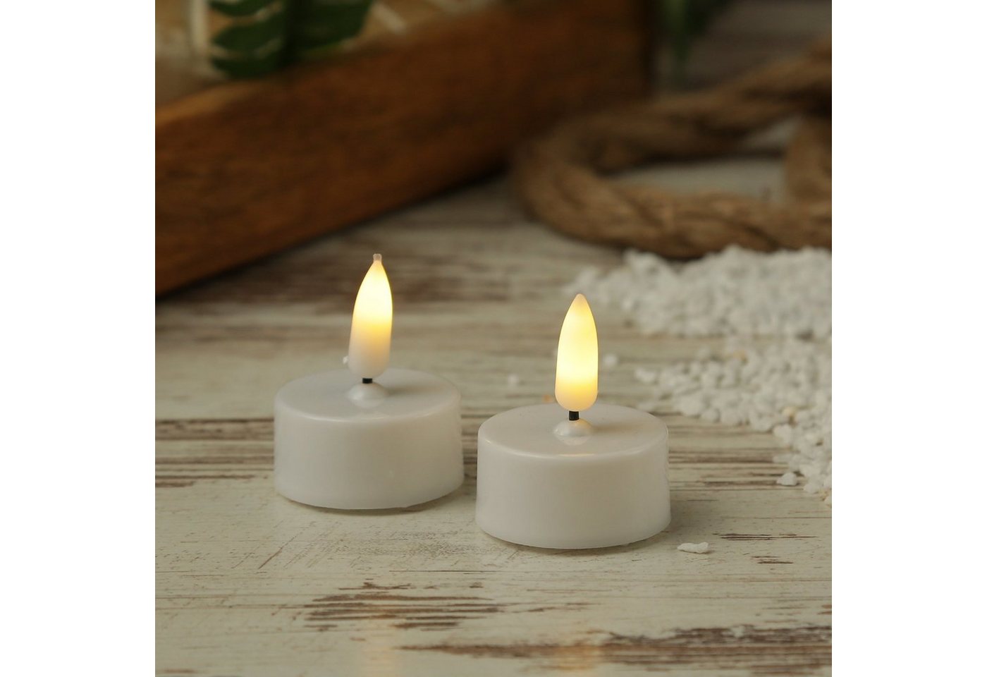 MARELIDA LED-Teelicht LED Teelichter mit Batterien Timer flackernd D: 3,8cm weiß 2er Set, LED Classic, warmweiß (2100K bis 3000K) Bild 4