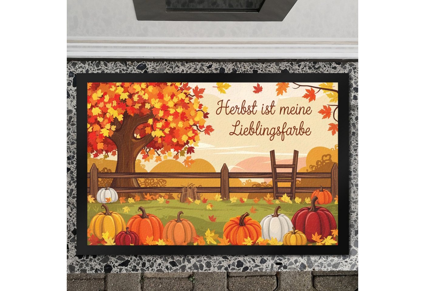 speecheese Fußmatte Herbstliche Landschaft mit Kürbissen Fußmatte XXL in 50x75 cm Herbst