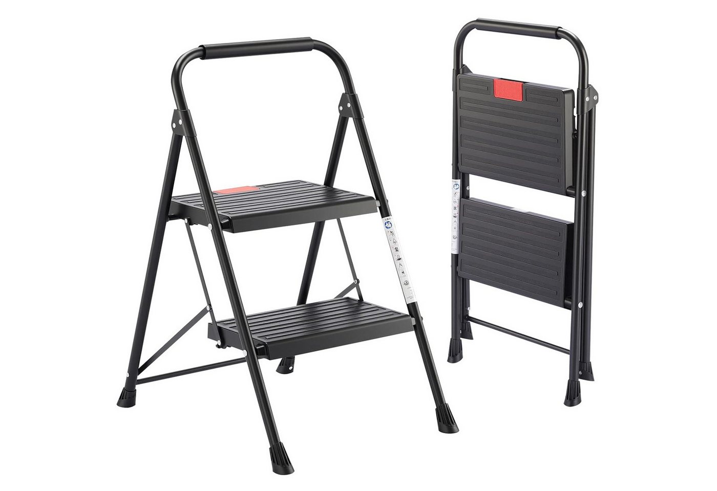 Refined Living Trittleiter 2/3 Stufen klappbar Trittleiter, Klapptritt für Zuhause bis 150 kg (Multifunktionsleiter mit breitem Anti-Rutsch-Pedal und Klappsicherung, stabile Anti-Rutsch-Leiter mit Handlauf kompakte & leichte Klappleiter), Sicherheitsleiter Stufen Leiter für Küche & Büro, Bibliothek, Garten Bild 5
