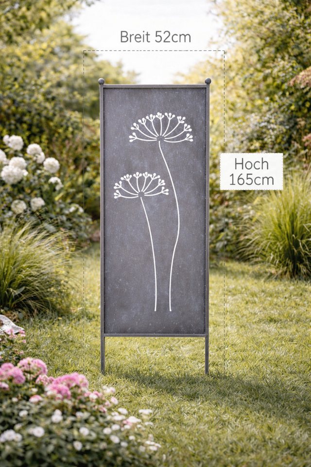 finehomegarden Gartenstecker Stele Metall Dolde Sichtschutz grau (1-St) Windschutz Outdoor H165cm B52cm Dekowand Garten / Paket-Sperrgut
