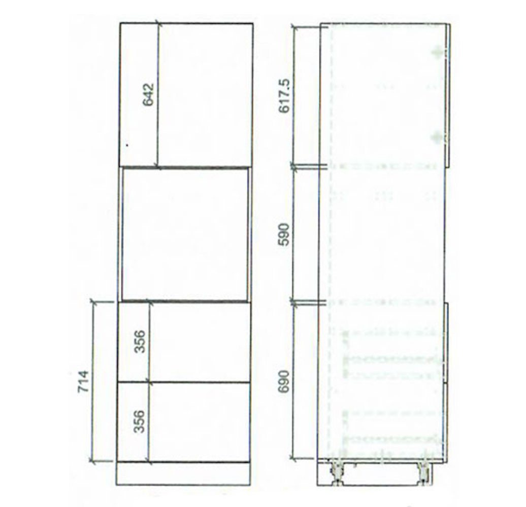 Feldmann-Wohnen Backofenumbauschrank Platinium (1-St) 60cm Front- & Korpusfarbe wählbar 1-türig 2 Schubladen