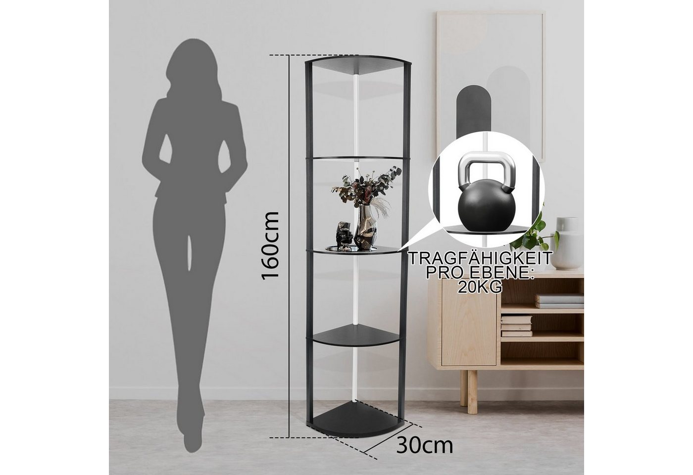 XERSEK Eckregal LED Standregal Bücherregal Vitrine Dimmbar mit Fernbedienung Smart, Metallrahmen Regal 4-6 Ablagen, Für Wohnzimmer / Schlafzimmer / Flur / Büro Bild 2