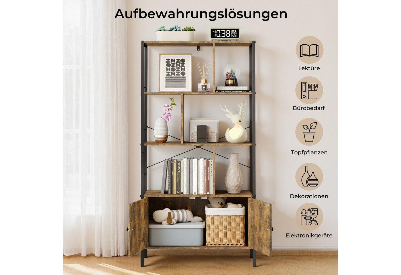 Bealife Bücherregal Bücherschrank mit 4 offenen Regalebenen, 4 x 30 x 153 cm Bild 3
