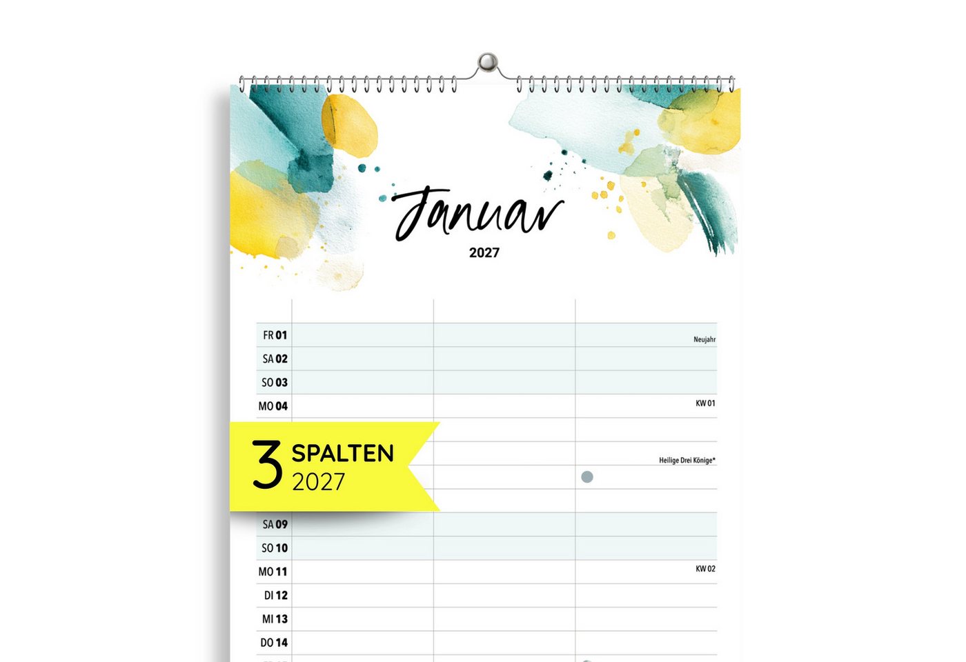 heaven+paper Partnerkalender Paarplaner Splash 3 Spalten 2027 künstlerisch, hochwertig, Hergestellt in Deutschland
