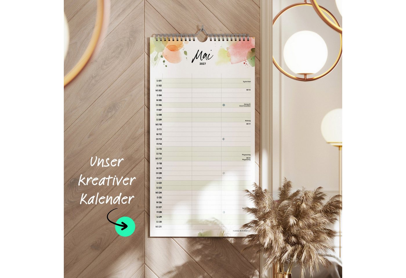heaven+paper Partnerkalender Paarplaner Splash 3 Spalten 2027 künstlerisch, hochwertig, Hergestellt in Deutschland Bild 5