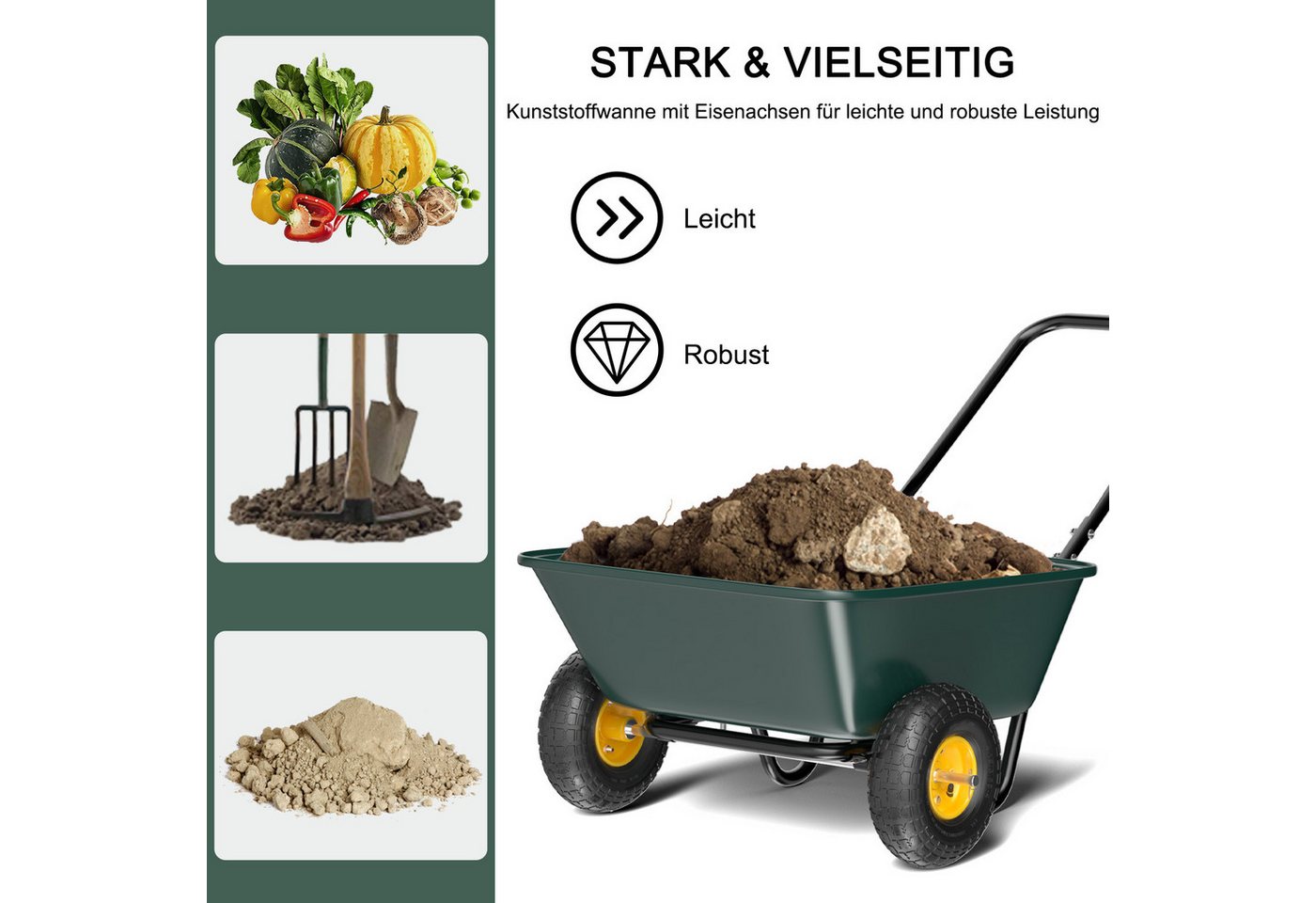 LALAHO Schubkarre Gartenwagen Transportkarre bis 135 kg, Bollerwagen Garden, Luftreifen, 118x62x66 cm Bild 2