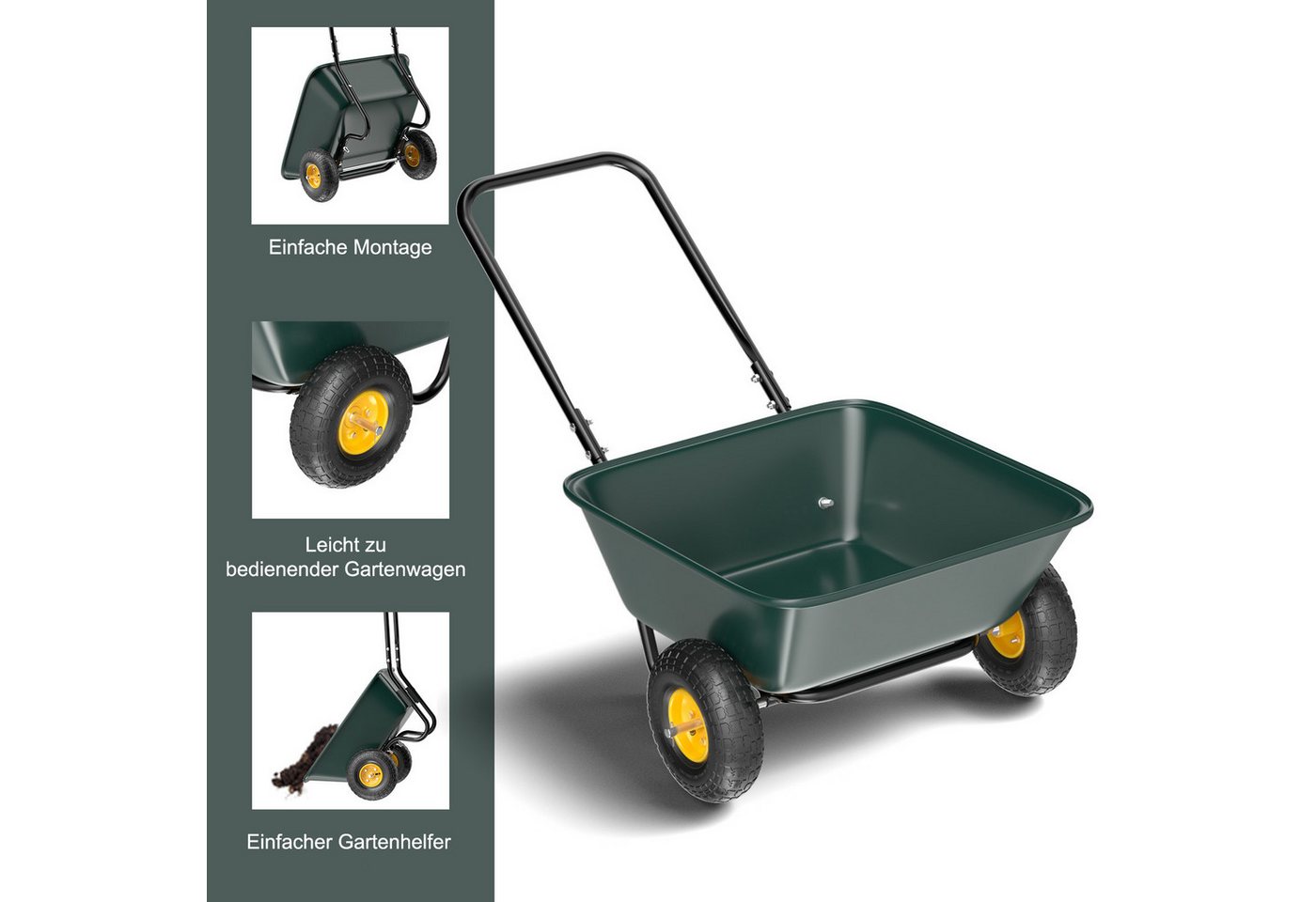 LALAHO Schubkarre Gartenwagen Transportkarre bis 135 kg, Bollerwagen Garden, Luftreifen, 118x62x66 cm Bild 5