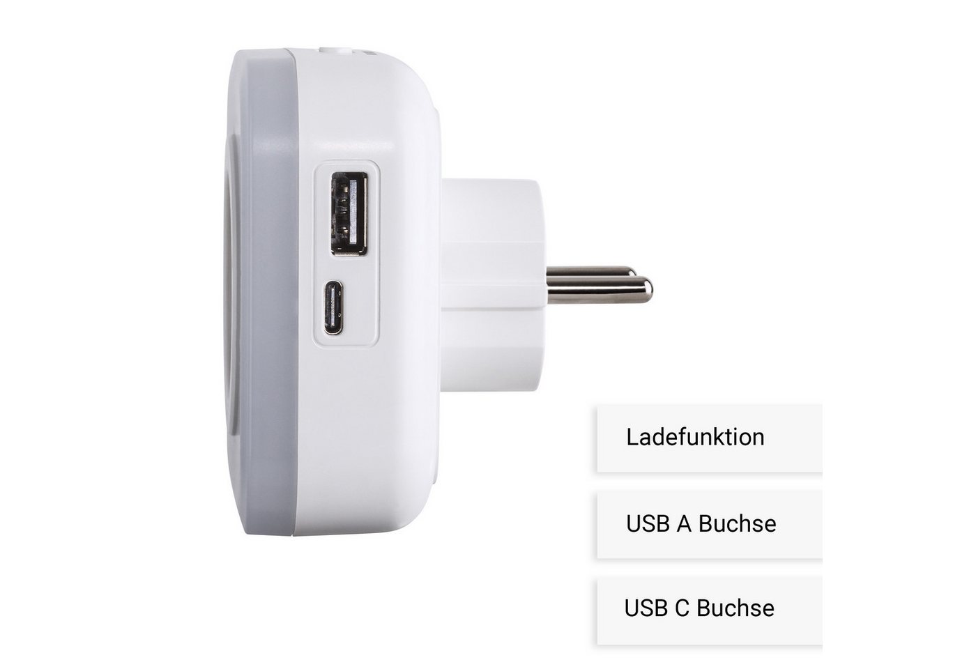 SEBSON LED Nachtlicht Steckdosenlampe 2er Set - Lichtsensor, USB, Ein- und Ausschalter, LED integriert, warmweiß, Zwischenstecker, USB-A und USB-C Anschluss, Dämmerungssensor, 230V Bild 5