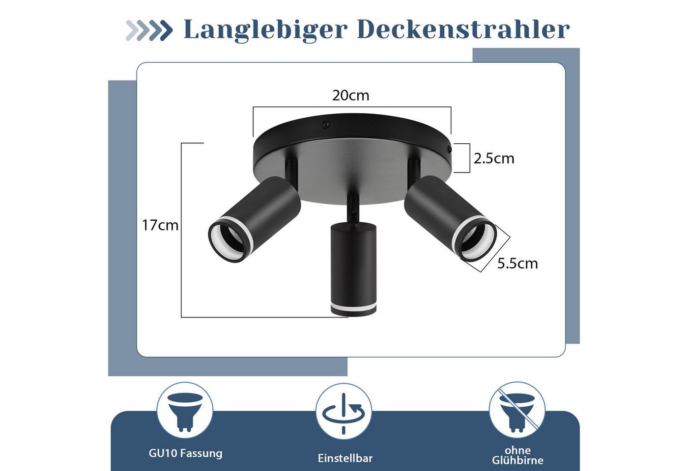 Nettlife Deckenstrahler Schwarz/Weiß Schwenkbar Modern Innen Metall Deckenlampe GU10 5 Flammig, Schwenkbar 355°, ohne Leuchtmittel, für Flur Wohnzimmer Küche Schlafzimmer,Decken- und Wandmontage