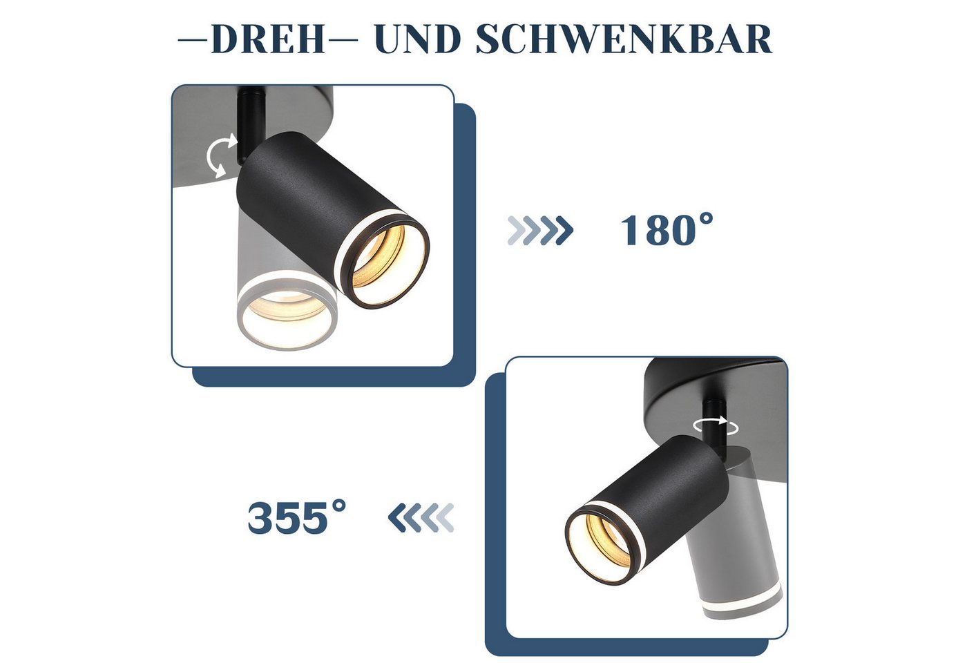 Nettlife Deckenstrahler Schwarz/Weiß Schwenkbar Modern Innen Metall Deckenlampe GU10 5 Flammig, Schwenkbar 355°, ohne Leuchtmittel, für Flur Wohnzimmer Küche Schlafzimmer,Decken- und Wandmontage Bild 2