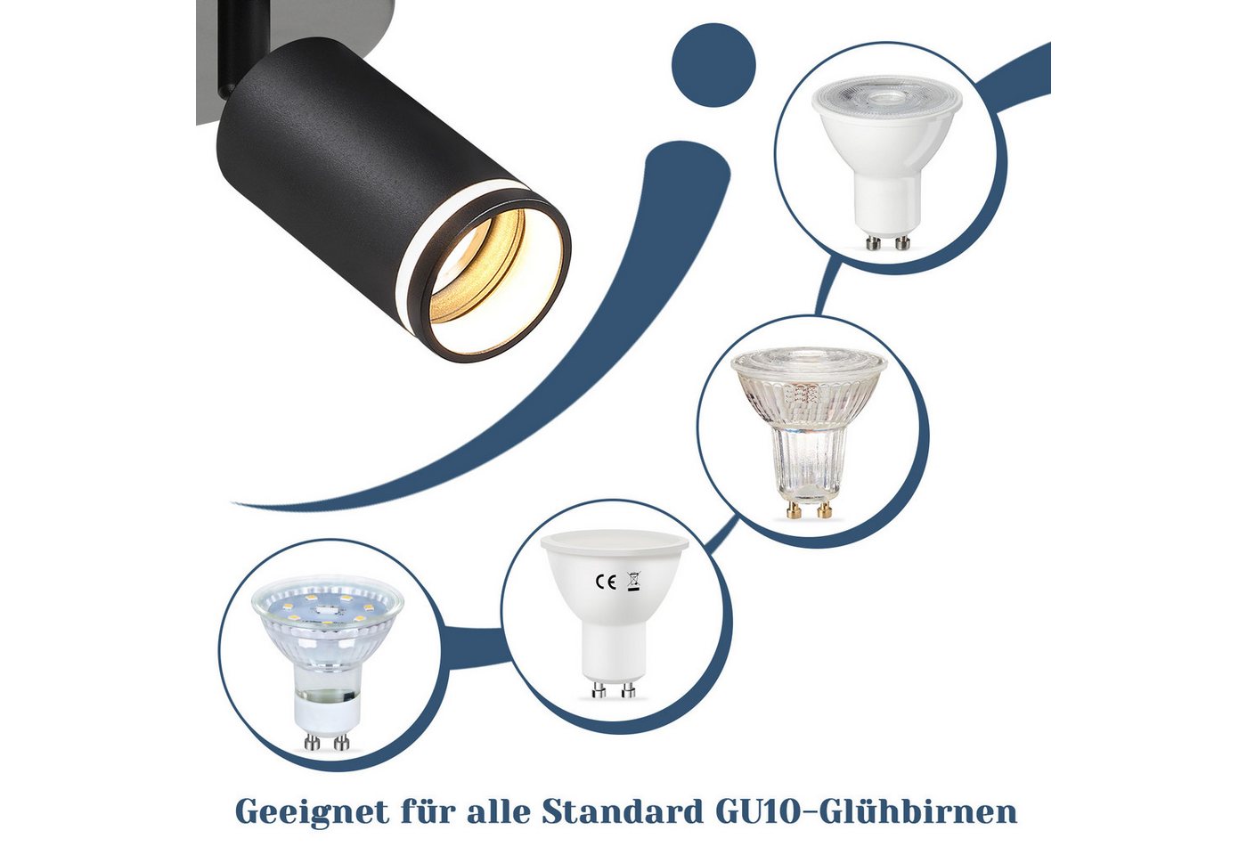 Nettlife Deckenstrahler Schwarz/Weiß Schwenkbar Modern Innen Metall Deckenlampe GU10 5 Flammig, Schwenkbar 355°, ohne Leuchtmittel, für Flur Wohnzimmer Küche Schlafzimmer,Decken- und Wandmontage Bild 5