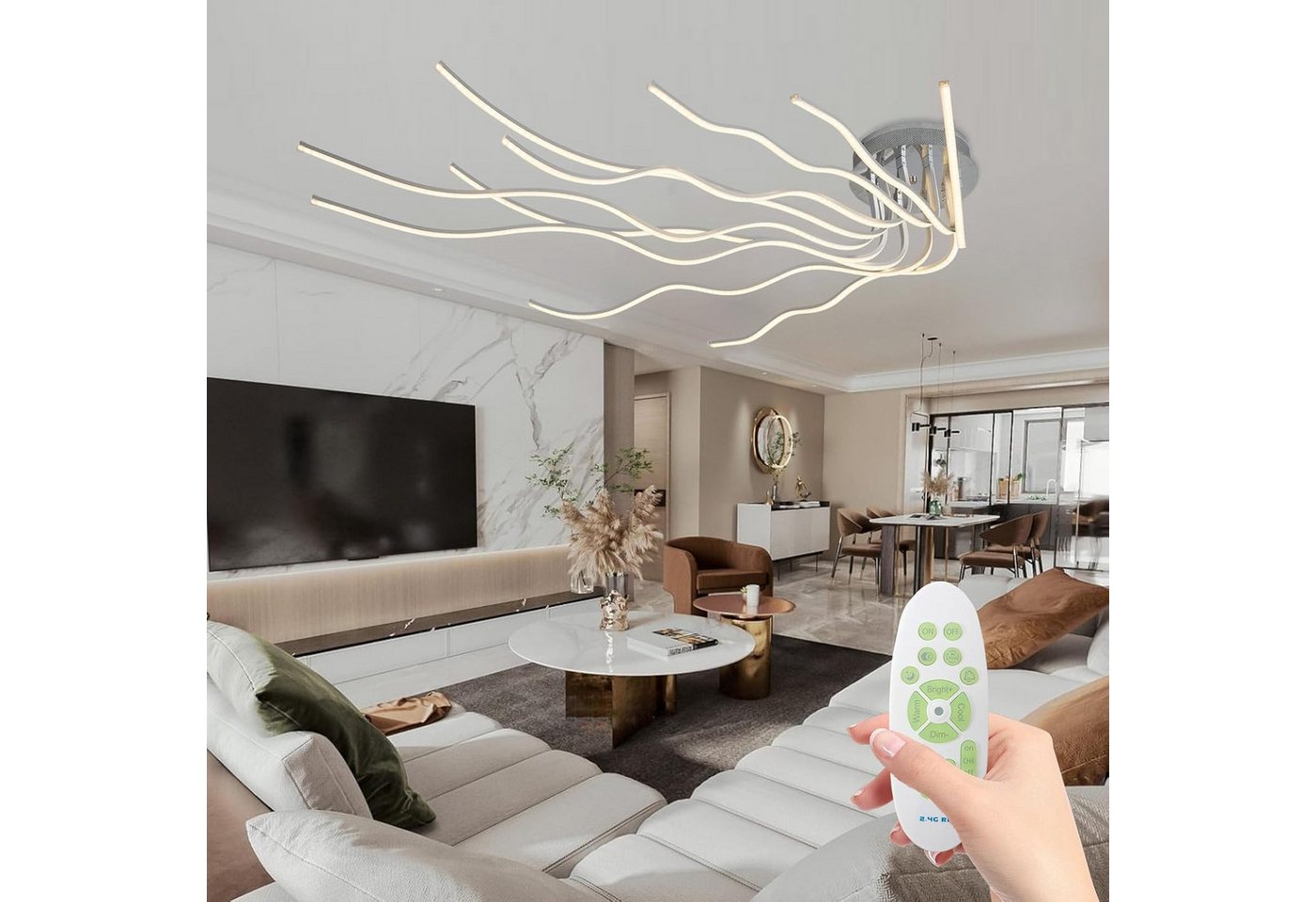 RRBEST Deckenleuchte LED Modern Deckenleuchte LED Wohnzimmerlampe Deckenleuchten Dimmbar, mit Fernbedienung 10-Flammige Schlafzimmerlampe Aluminium Kronleuchter