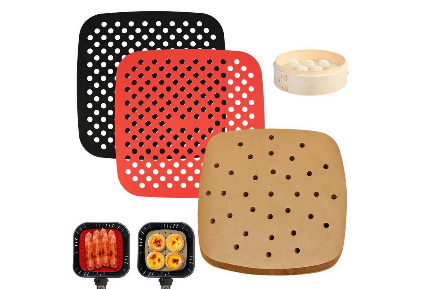 LuxusKollektion Backpapier Backpapier Heißluftfritteuse 100x 21,5cm perforiert 2 Silikonmatten Bild 2