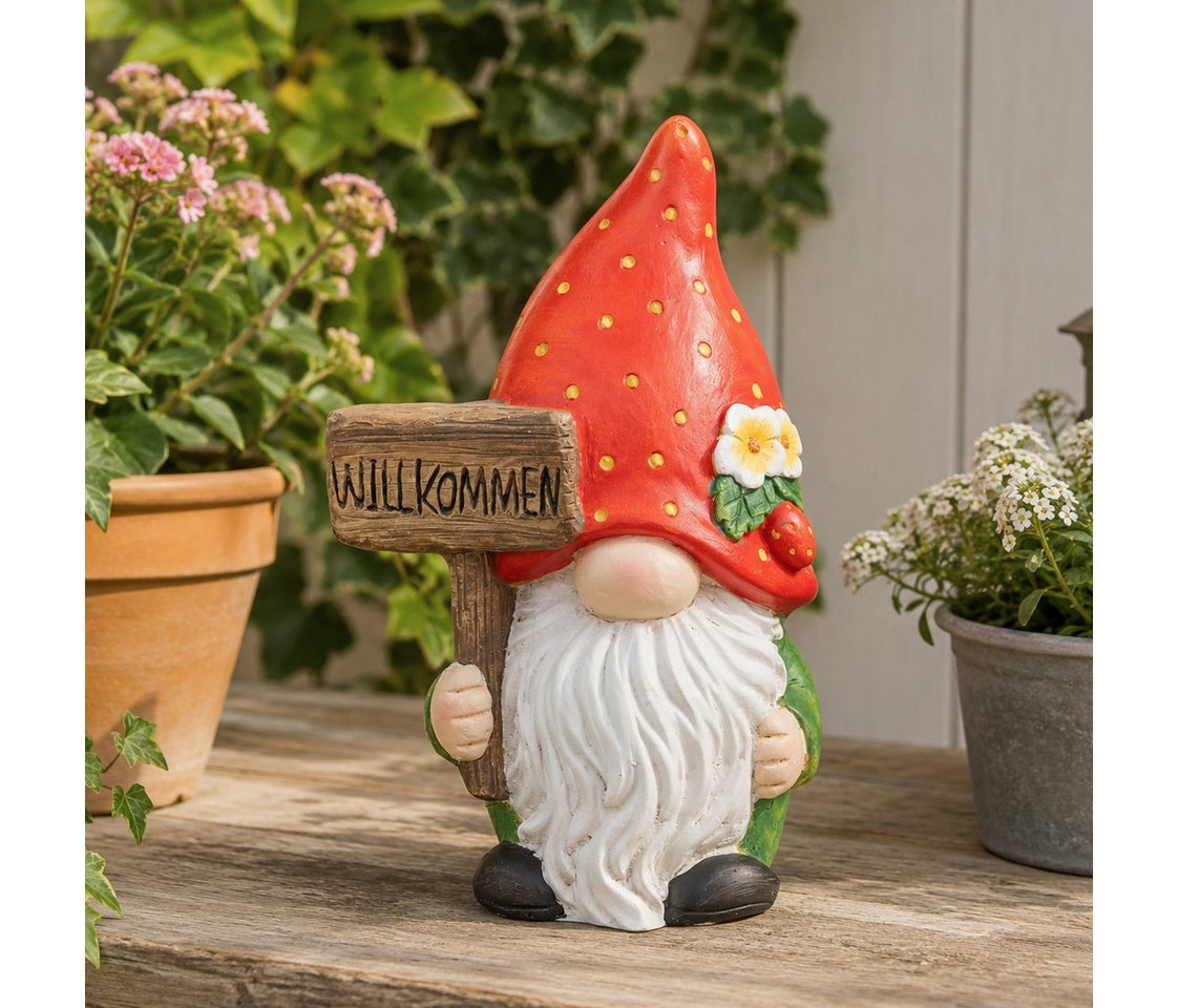 MF Gartenfigur Fragolino Wichtel mit Erdbeerhut aus Keramik für Garten und Dekoration, (1 St) Bild 4