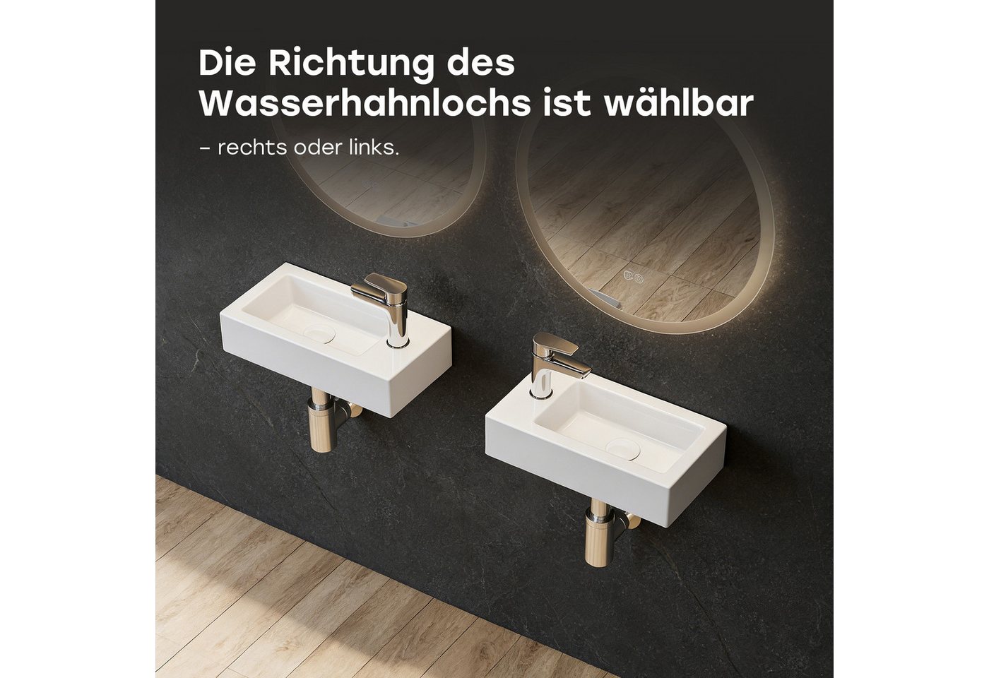 HOROW Waschbecken Mini Hänge-/Aufsatzwaschbecken mit Hahnloch für Bad /Gäste-WC (mit Hahnloch Rechts/Links, Eckig Weiß Waschbecken 37 x 18 x 9 cm), aus Keramik, einfach Montage