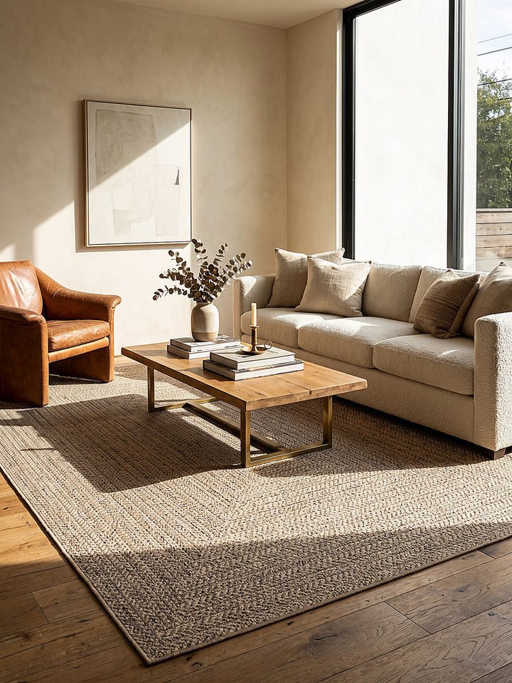 KADIMA DESIGN Teppich CORDEV Teppichläufer Natur 60x90 Bordüre Polypropylen Wohnzimmer, Rechteckig, Höhe: 4 mm, Saugroboter-geeignet, Strapazierfähig, Pflegeleicht, Farbecht Bild 3