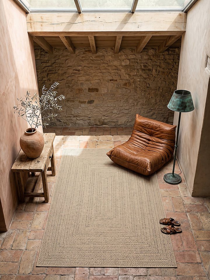 KADIMA DESIGN Teppich CORDEV Teppichläufer Natur 60x90 Bordüre Polypropylen Wohnzimmer, Rechteckig, Höhe: 4 mm, Saugroboter-geeignet, Strapazierfähig, Pflegeleicht, Farbecht Bild 4