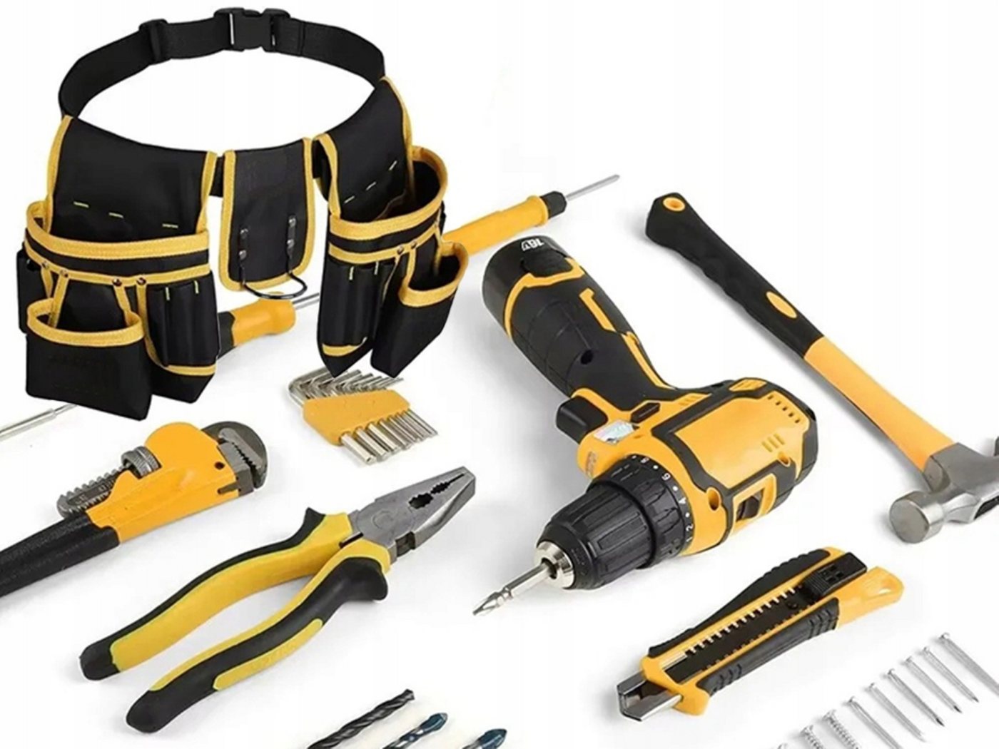 Verkgroup Werkzeughalter Werkzeuggürtel 22 Taschen Hammerhalter Montagegürtel bis 120 cm, Werkzeuggürtel Set mit Werkzeugtaschen und Hammerhalter, 1x Werkzeuggürtel, 2x Werkzeugtaschen, 1x Hammerhalter, 22 Taschen, Hammerhalter, verstellbar bis 120 cm, robustes Material Bild 3