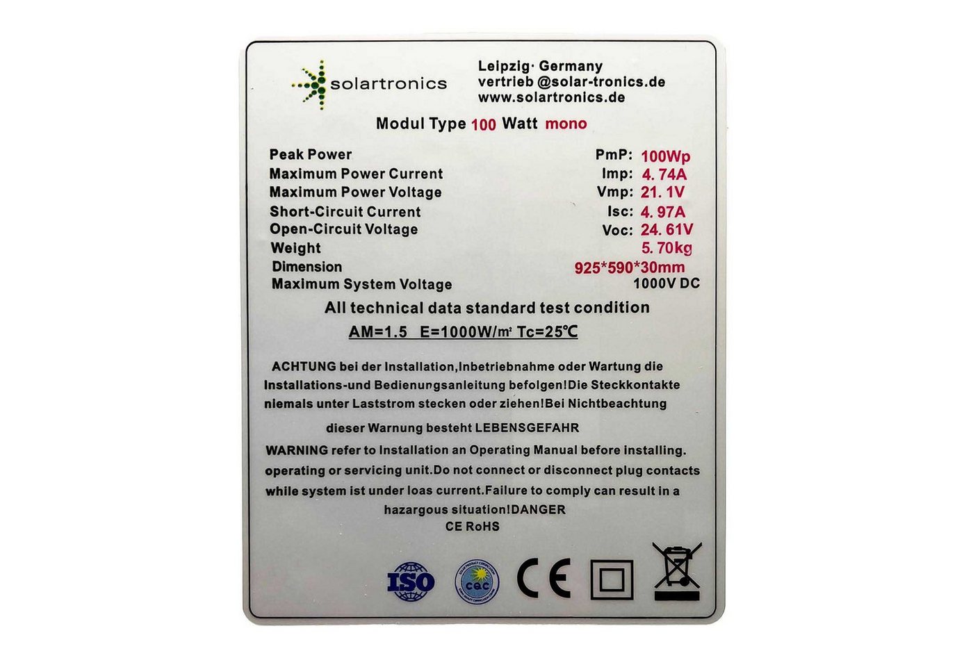 solartronics Solarmodul 100 Watt Mono Solarpanel Wohnmobil, Inselanlage, 100 W, Monokristallin Bild 2