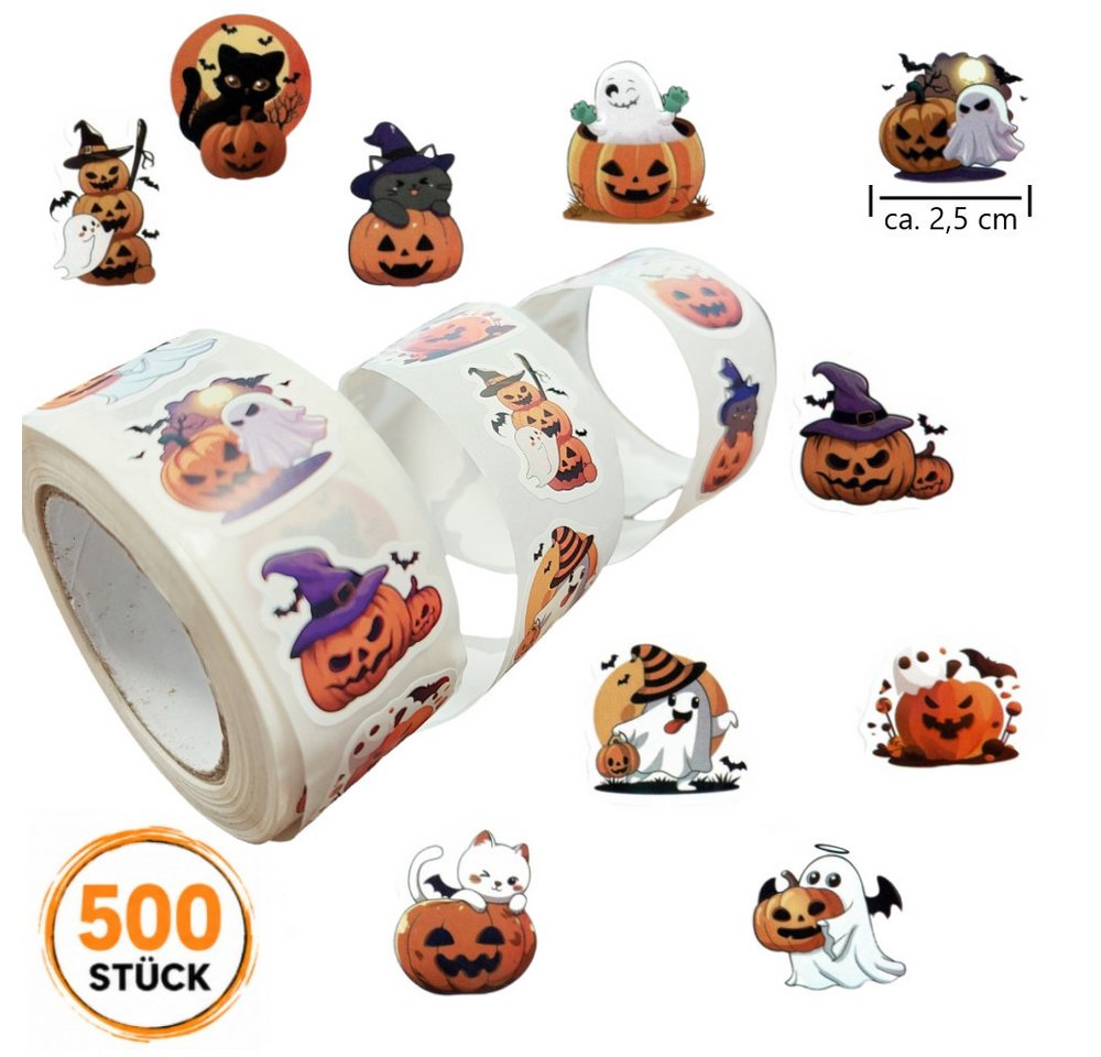 Ware aus aller Welt Sticker 500 Halloween Sticker – 10 Motive, ca. 2,5 cm selbstklebend Aufkleber, (500-tlg) Bild 2