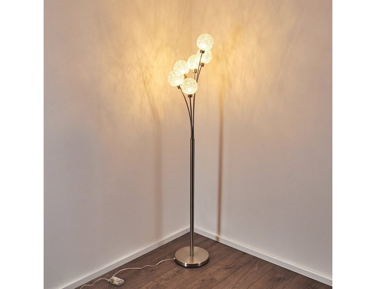 hofstein Stehlampe »Lerici« stufenlos dimmbar, Nickel-matt/Silberfarben, ohne Leuchtmittel, Stehleuchte, mit 6 Drahtkugeln, 6xG9,mit Fußschalter am Kabel Bild 3