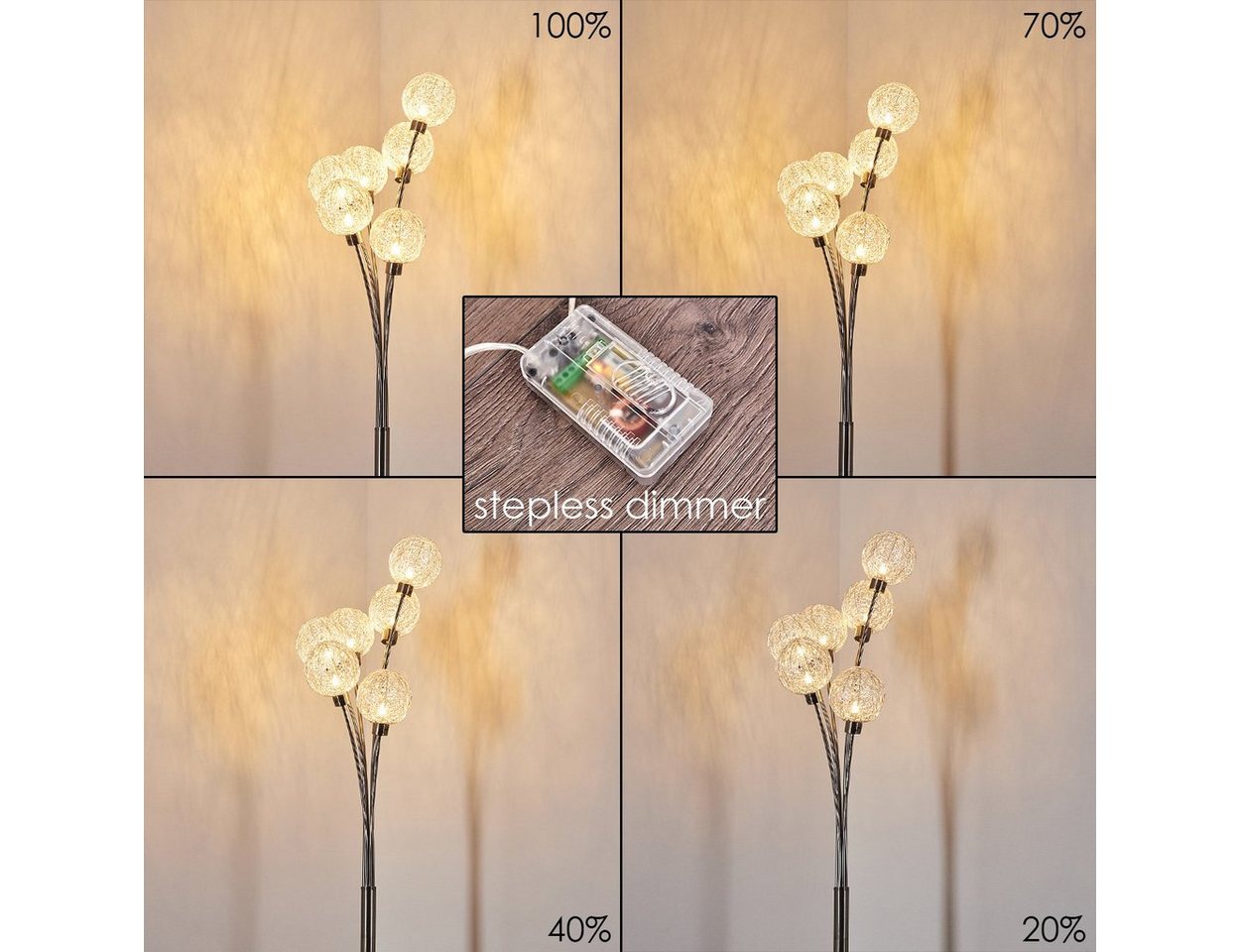 hofstein Stehlampe »Lerici« stufenlos dimmbar, Nickel-matt/Silberfarben, ohne Leuchtmittel, Stehleuchte, mit 6 Drahtkugeln, 6xG9,mit Fußschalter am Kabel Bild 4