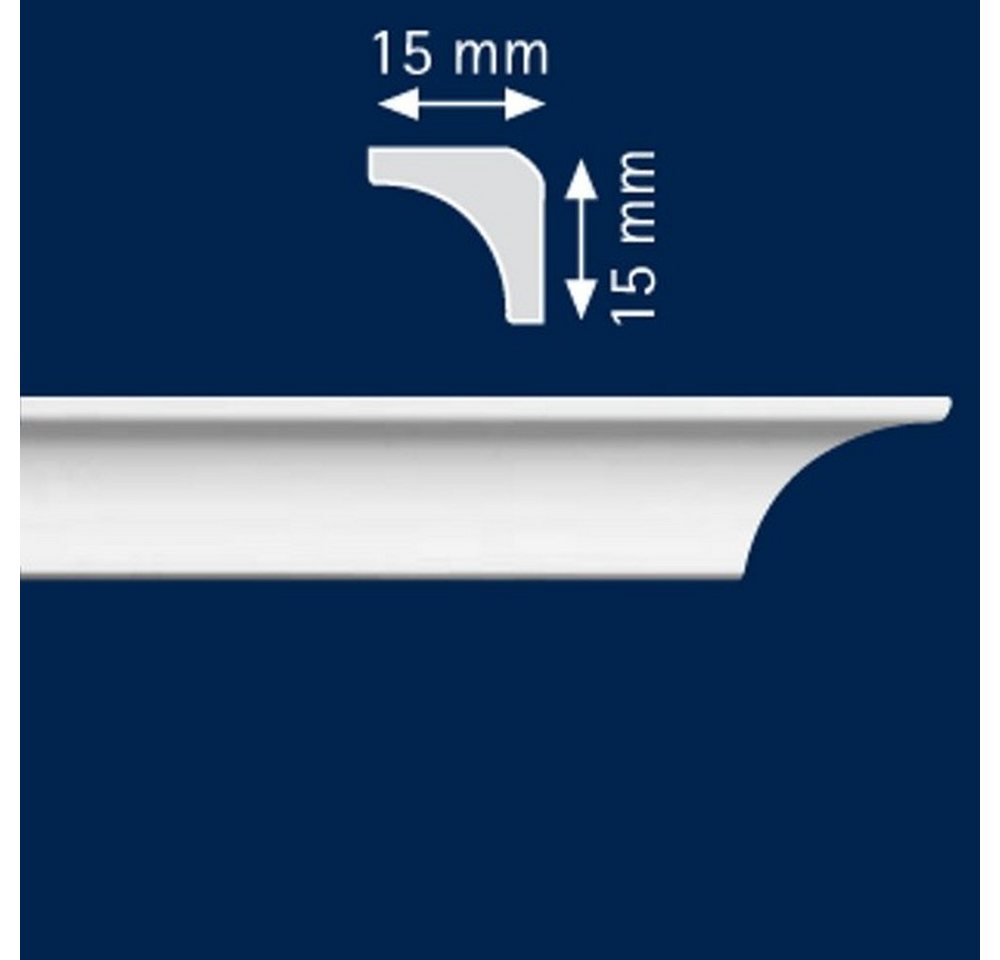 PROVISTON Stuckleiste Polystyrol, 15 x 15 x 2000 mm, Weiß, Deckenleiste, Polystyrol
