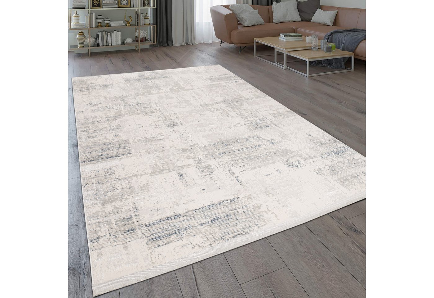 TeppichHome24 Teppich Moderner glänzender Wohnzimmer-Teppich in blau-weiß, rechteckig, Höhe: 5 mm Bild 2