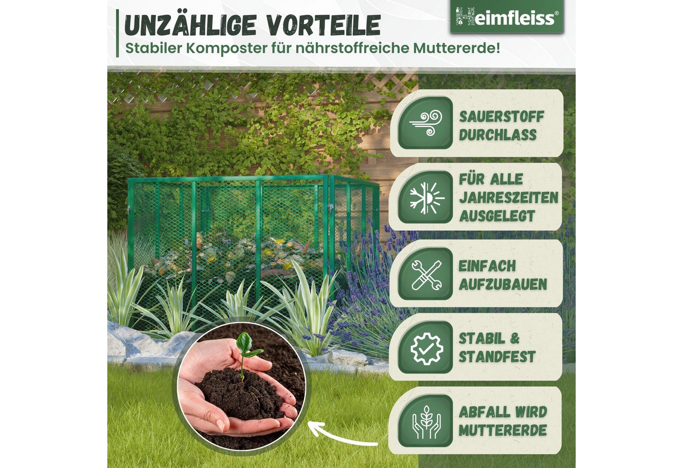 Heimfleiss® Komposter Metall verzinkt Garten Stecksystem, BxTxH: 80x80x70 cm, 450 l, 450 L 80x80x70 cm Bild 2