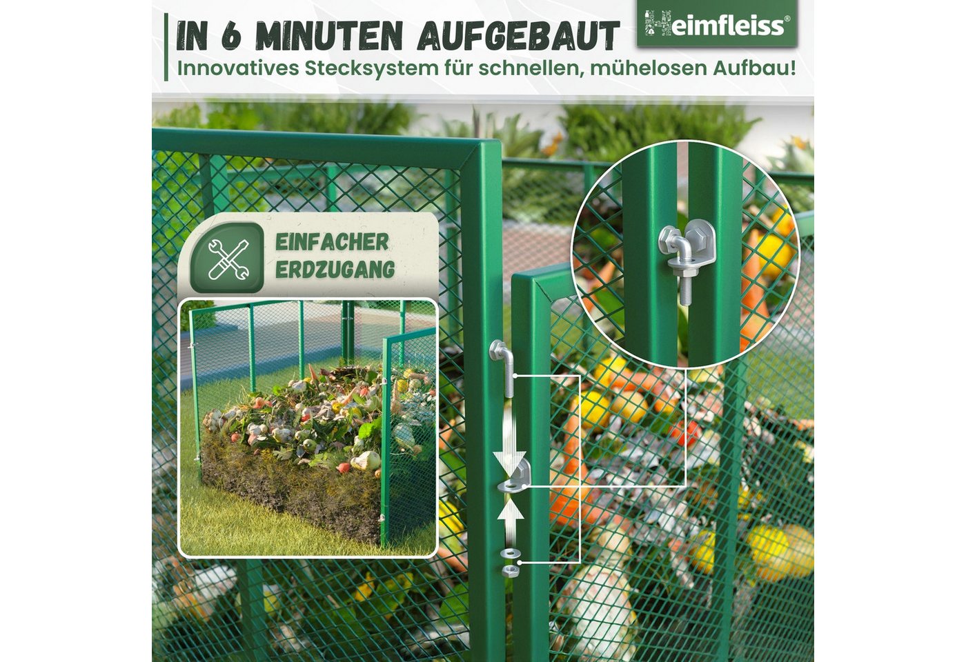 Heimfleiss® Komposter Metall verzinkt Garten Stecksystem, BxTxH: 80x80x70 cm, 450 l, 450 L 80x80x70 cm Bild 4