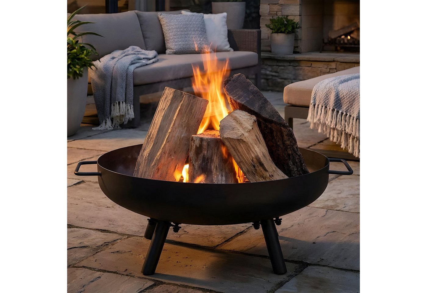 Levandeo® Feuerschale, Feuerschale Garten 50cm Eisen Schwarz Feuerstelle Terrasse Outdoor Bild 3