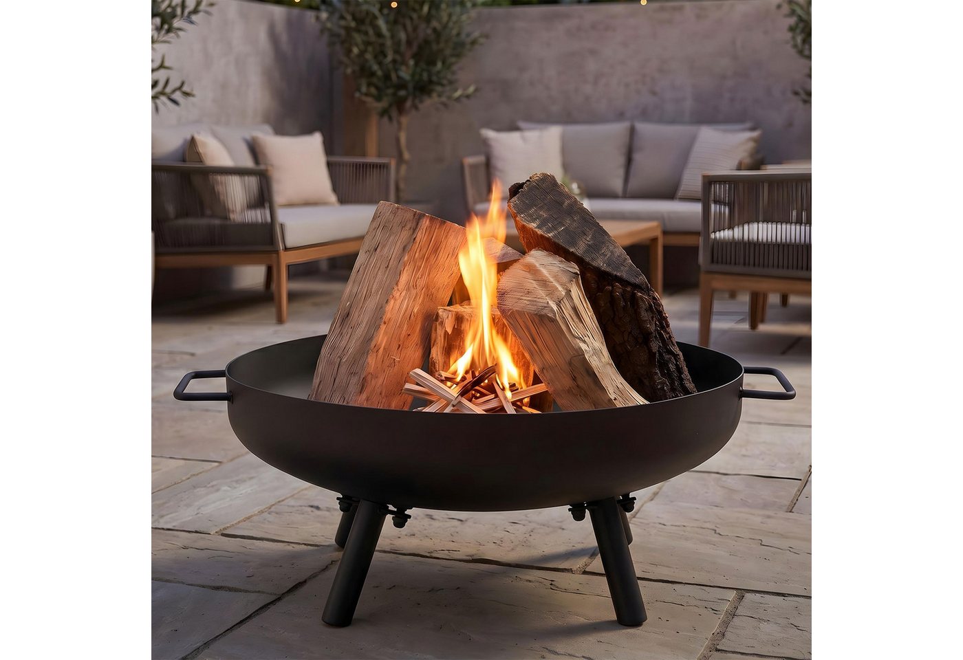 Levandeo® Feuerschale, Feuerschale Garten 50cm Eisen Schwarz Feuerstelle Terrasse Outdoor Bild 5