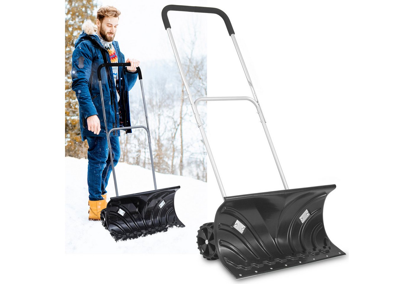 Hecht Schneeschieber Schneeschaufel mit Stiel und Rädern Stahlprofilkante Ergonomisch, 66,00 cm Arbeitsbreite, mit 115,00 cm langem Stiel, Höhenverstellbar - Kunststoffschild - kälteisolierter Griff Bild 3