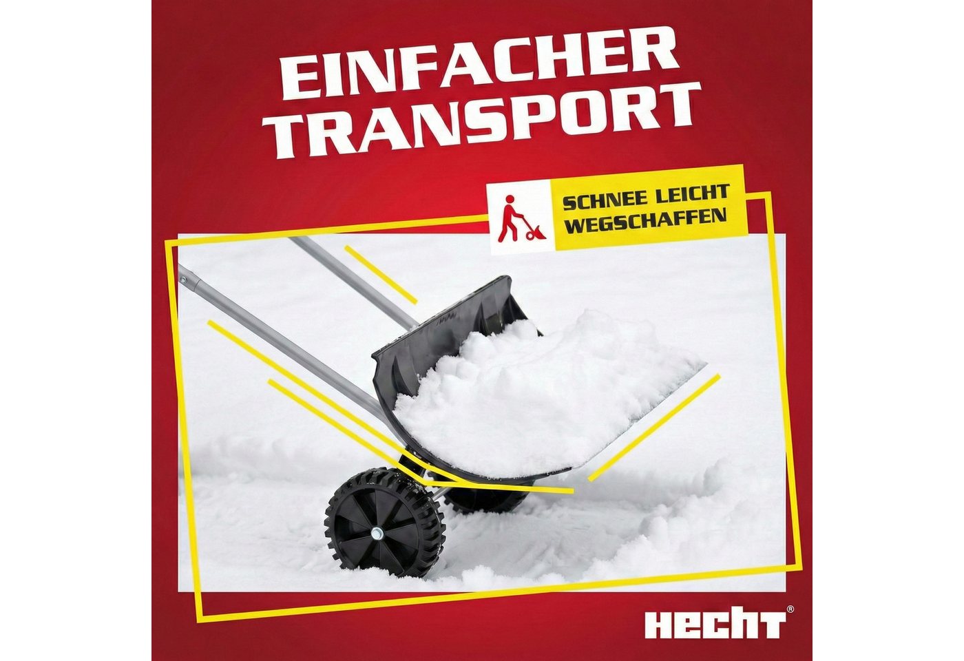 Hecht Schneeschieber Schneeschaufel mit Stiel und Rädern Stahlprofilkante Ergonomisch, 66,00 cm Arbeitsbreite, mit 115,00 cm langem Stiel, Höhenverstellbar - Kunststoffschild - kälteisolierter Griff Bild 4