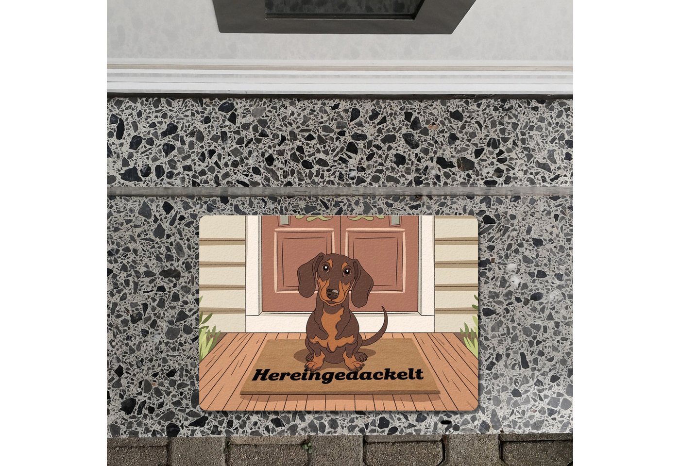 speecheese Fußmatte Hereingedackelt Dackel Fußmatte in 35x50 cm ohne Rand für Liebhaber