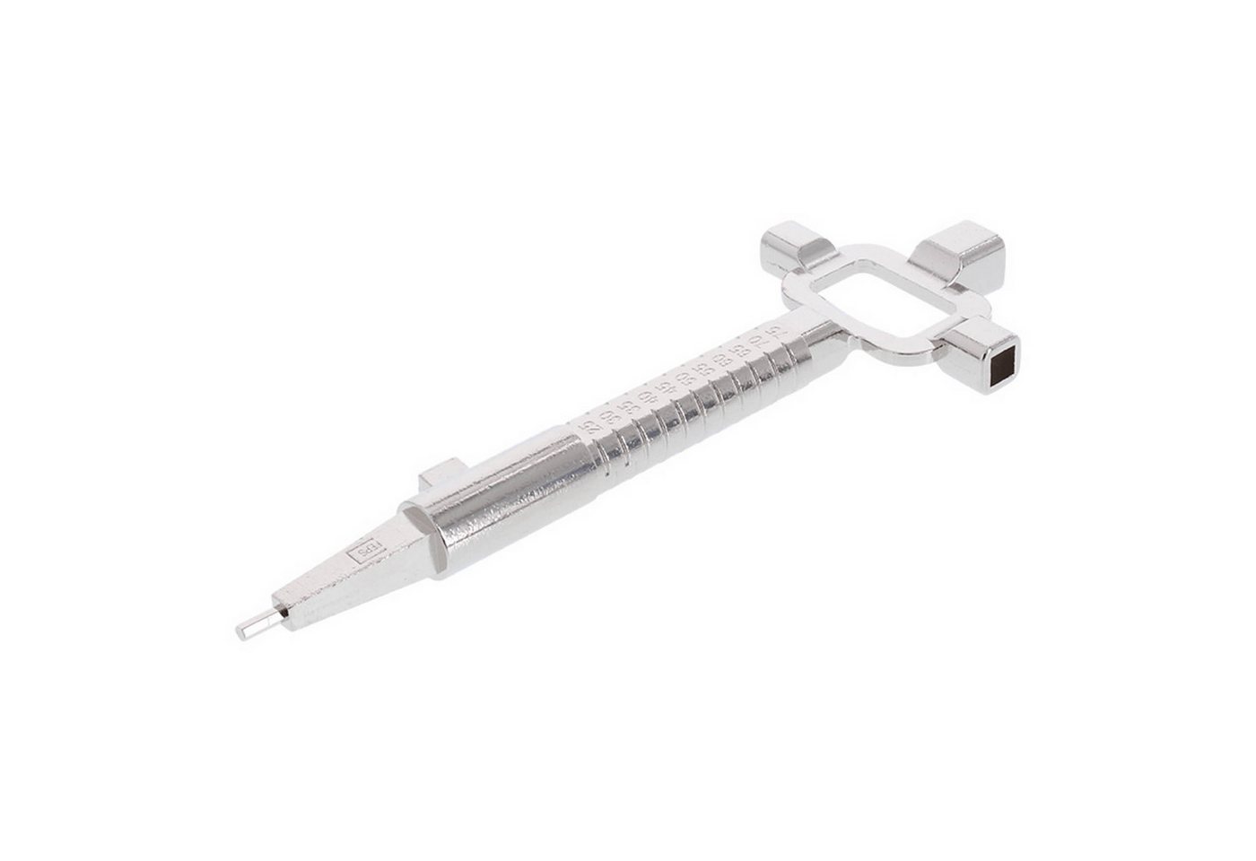 FEPS Bauschlüssel Universal Werkzeug mit integriertem Flaschenöffner in silber, (kombiniert eine Zylindermesslehre, ein Türöffnungswerkzeug und einen Vierkant-Dornschlüssel) Bild 5