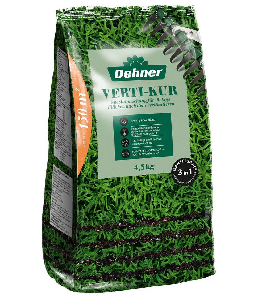 Dehner Rasensamen Rasen Verti-Kur Saatgut, mit Dünger & Substrat, 4,5 kg, zur Regeneration, mit Mantelsaat, pflegeleicht Bild 5