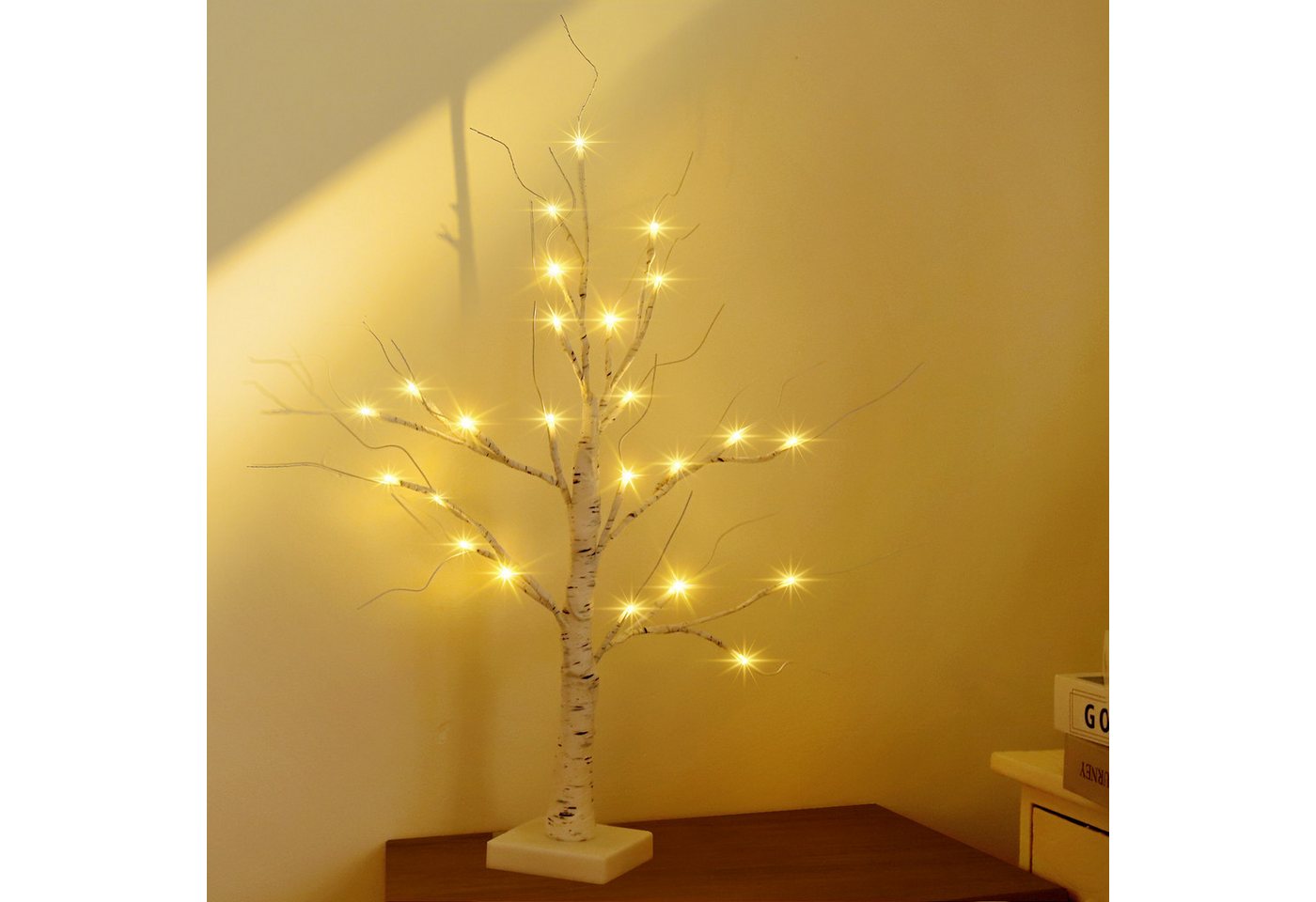 Salcar LED-Lichterkette LED Baum Lichter Warmweiß Weihnachten LED Birkenbaum, 2PCS 60cm LED Lichterbaum Innen mit 24 LEDs Licht