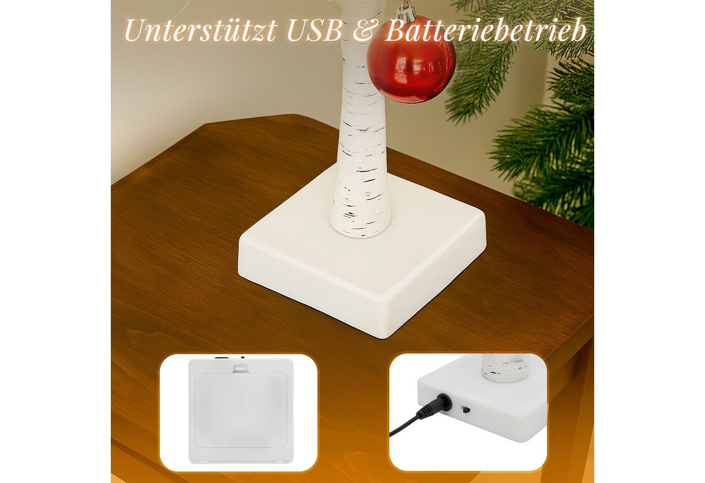 Salcar LED-Lichterkette LED Baum Lichter Warmweiß Weihnachten LED Birkenbaum, 2PCS 60cm LED Lichterbaum Innen mit 24 LEDs Licht Bild 2